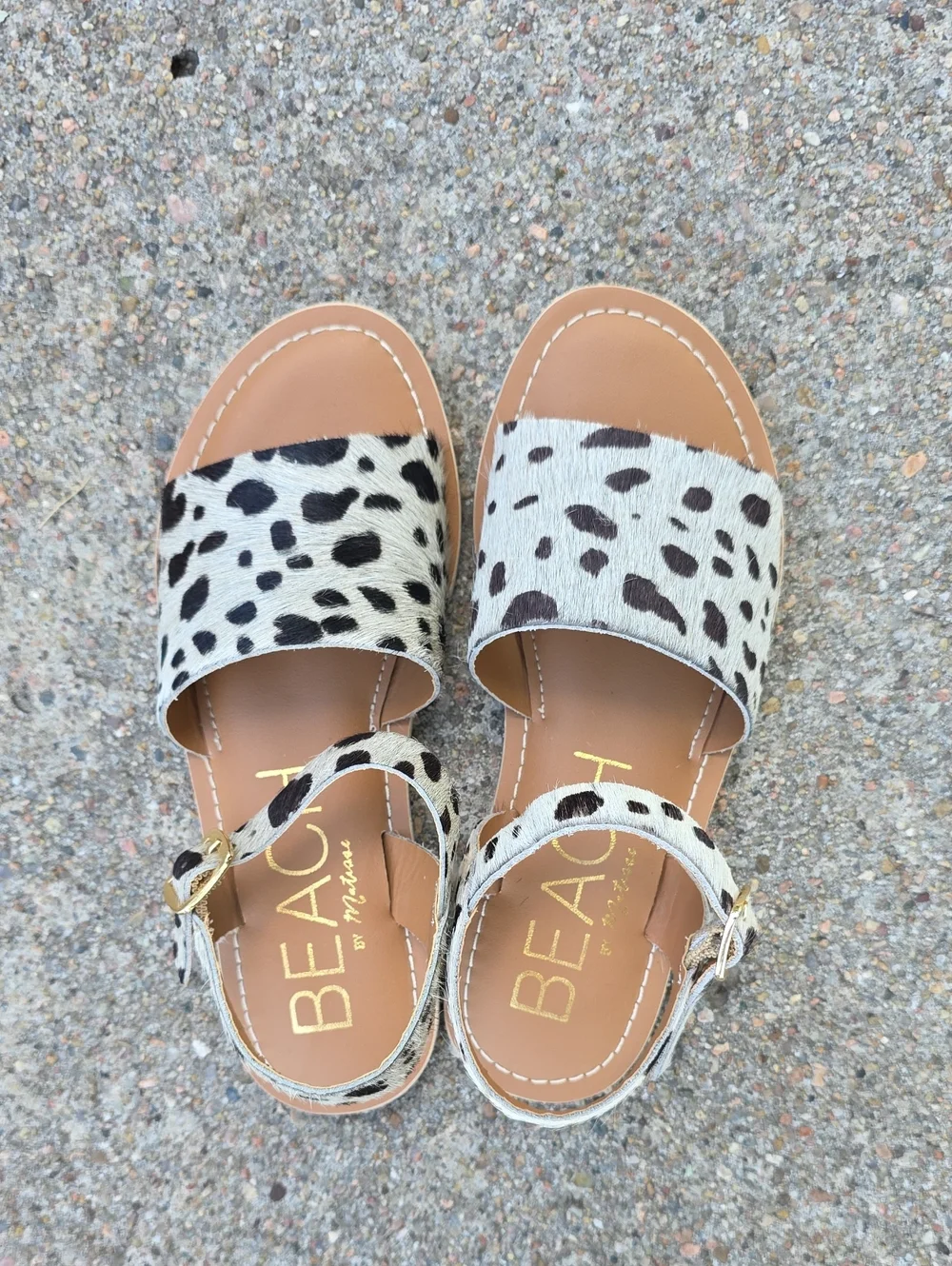 NWT Beach by Matisse Lil Cabana Cow Hair  Leather Spotted Leopard Print Sandals
